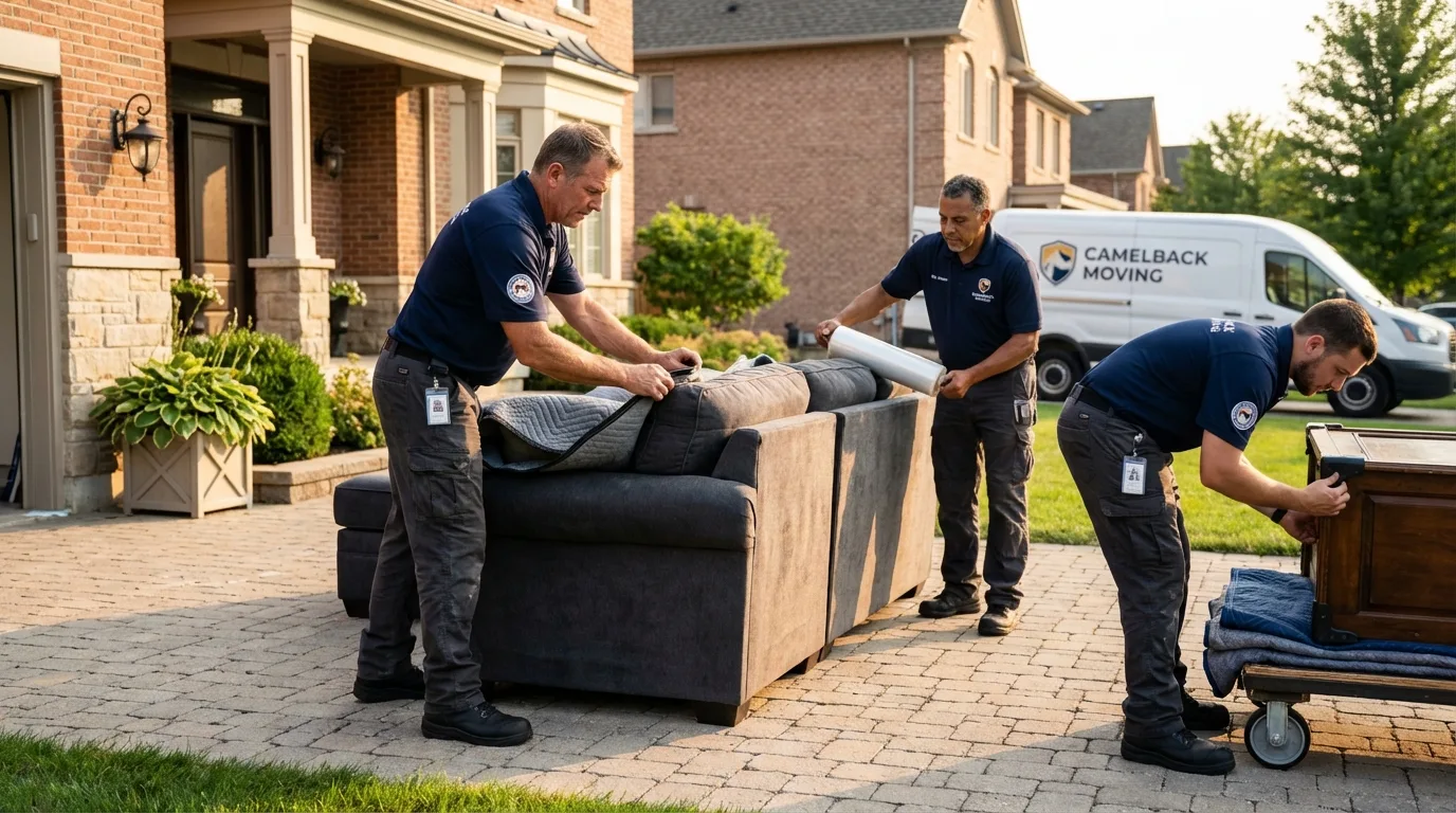 Large estate moving crew wrapping furniture in Trafalgar, IN